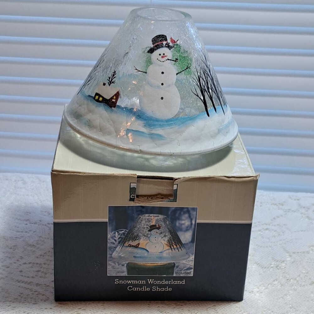Cobble Creek Glass Candle Jar Shade, Snowman Wonderland, Christmas Lantern